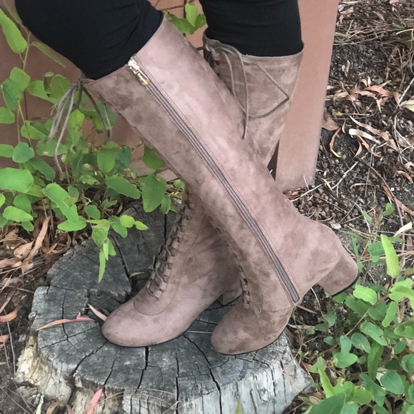 Tall Taupe Lace up Boots - Picture 5 of 8